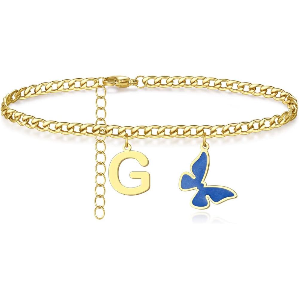 imageAnkle Bracelets for Women Initial 18K Gold Plated Anklets for Women Teen Girls Waterproof Summer Jewelry Foot Butterfly Anklet Personalized Mothers Day Birthday Gifts for Her Girls Mom Daughter G