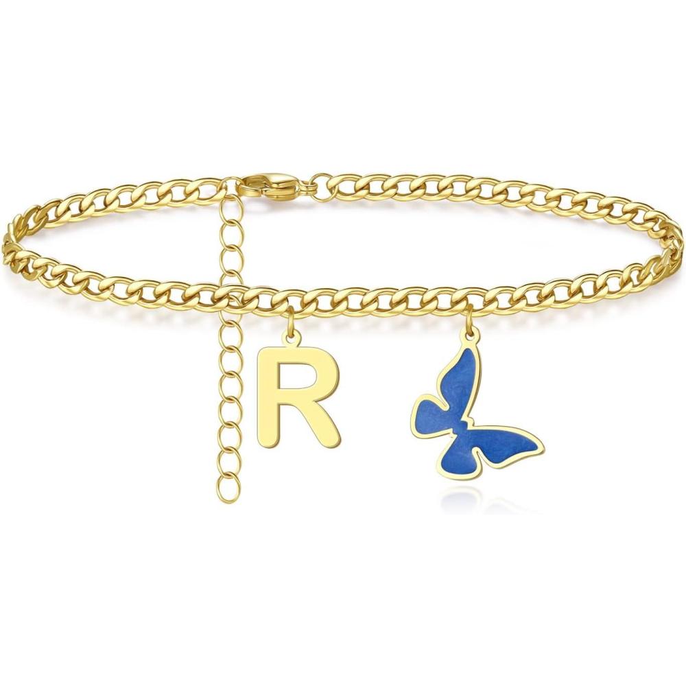 imageBirthday Gifts for Women  Gold Anklets for Women  Ankle Bracelets for Women  Initial Butterfly Anklet Stainless Steel Chain Summer Teen Girls Jewelry Great Mothers Day Gifts from Husband Boyfriend