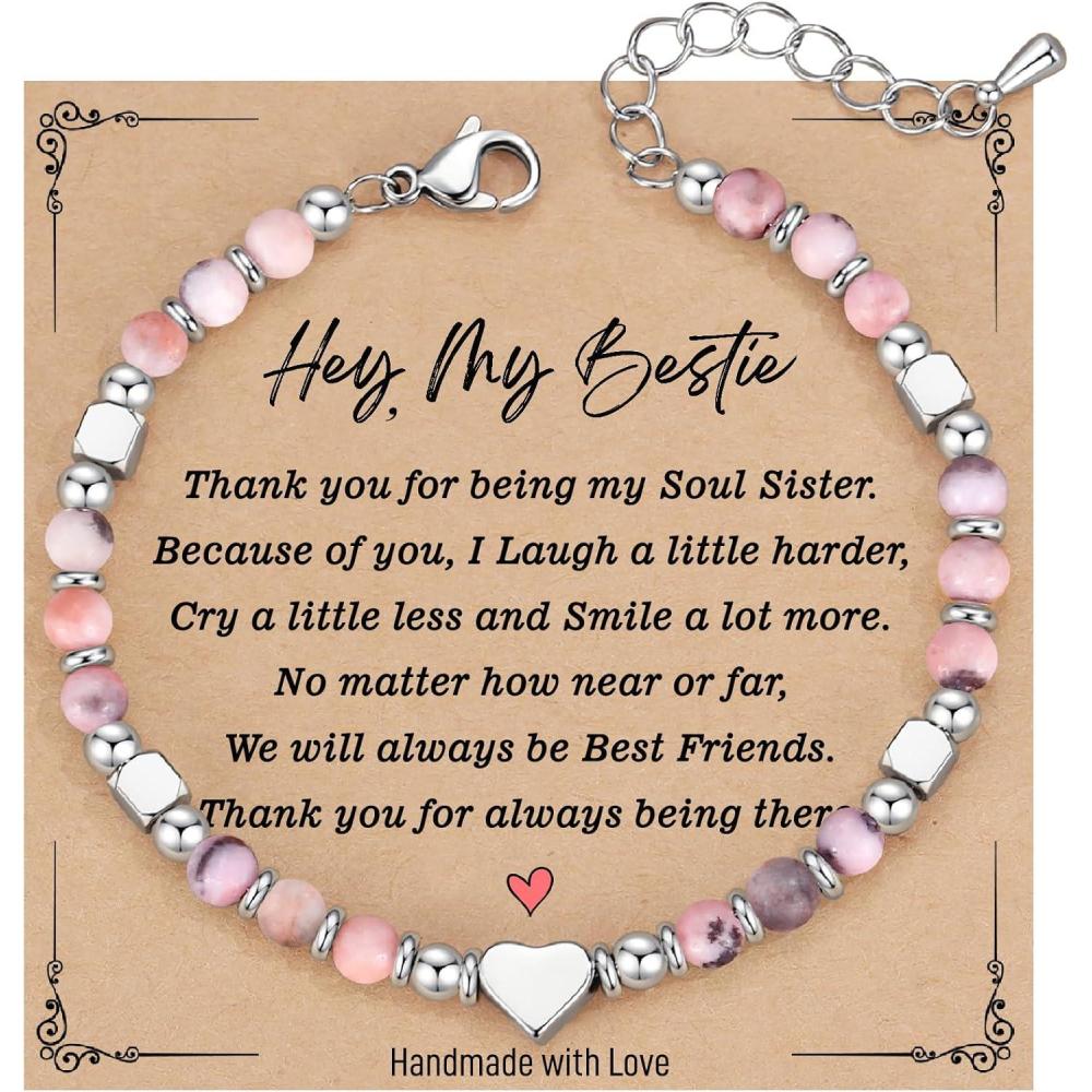 imageTONY ampamp SANDY Bestie Gifts for Women Stocking Stuffers for Women Best Friend Friendship Gifts for Woman Dainty Beaded Bracelets for Best Friend Bestie Soul Sister BFFPink Zebra Jasper