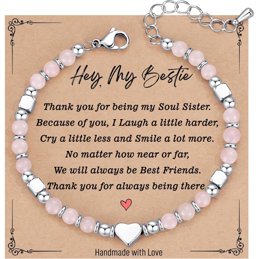 imageTONY ampamp SANDY Bestie Gifts for Women Stocking Stuffers for Women Best Friend Friendship Gifts for Woman Dainty Beaded Bracelets for Best Friend Bestie Soul Sister BFFRose Quartz