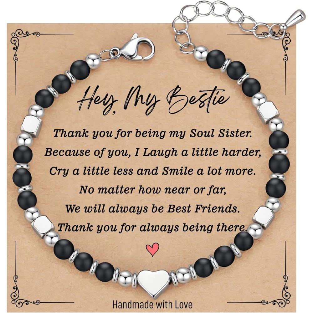 imageTONY ampamp SANDY Bestie Gifts for Women Stocking Stuffers for Women Best Friend Friendship Gifts for Woman Dainty Beaded Bracelets for Best Friend Bestie Soul Sister BFFBlack Onyx