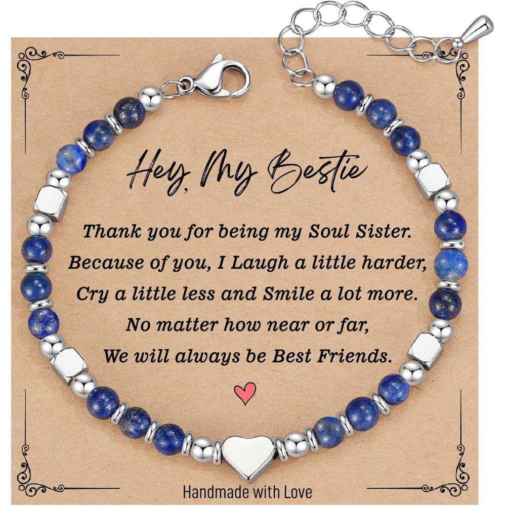 imageTONY ampamp SANDY Bestie Gifts for Women Stocking Stuffers for Women Best Friend Friendship Gifts for Woman Dainty Beaded Bracelets for Best Friend Bestie Soul Sister BFFLapis Lazuli