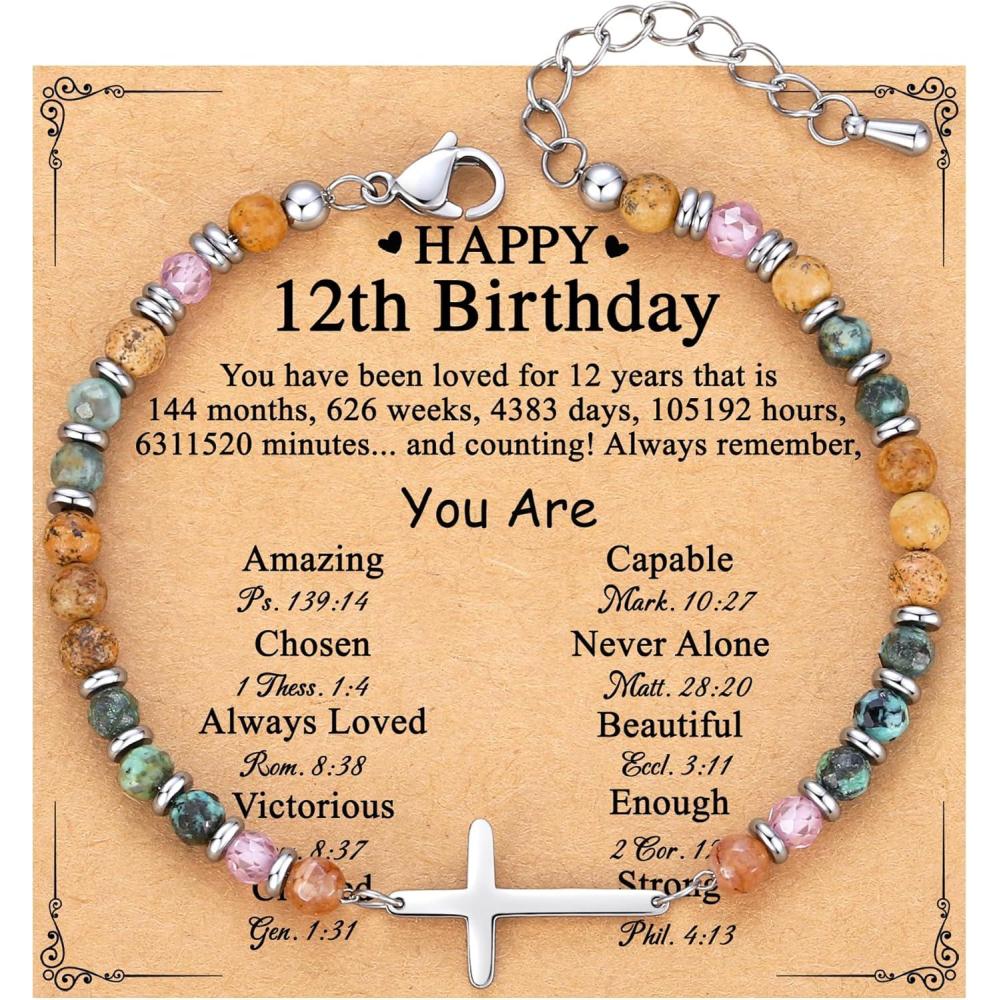 imageTONY ampamp SANDY Christian Cross Bracelet for Women Valentines Day Gifts for Her Confirmation Baptism Easter Gifts Unique Gift for Friends Daughter Mom Sister in Christ Birthday ChristmasHappy 12th