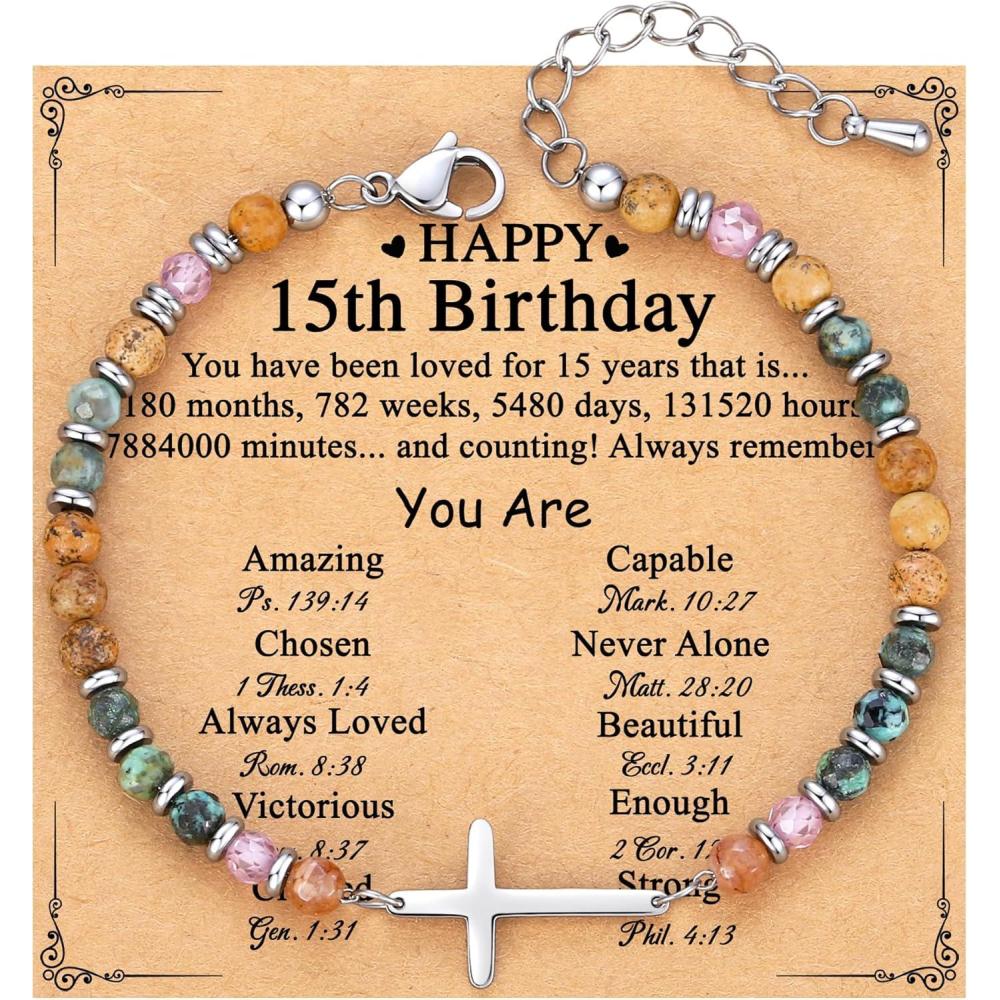 imageTONY ampamp SANDY Christian Cross Bracelet for Women Valentines Day Gifts for Her Confirmation Baptism Easter Gifts Unique Gift for Friends Daughter Mom Sister in Christ Birthday ChristmasHappy 15th
