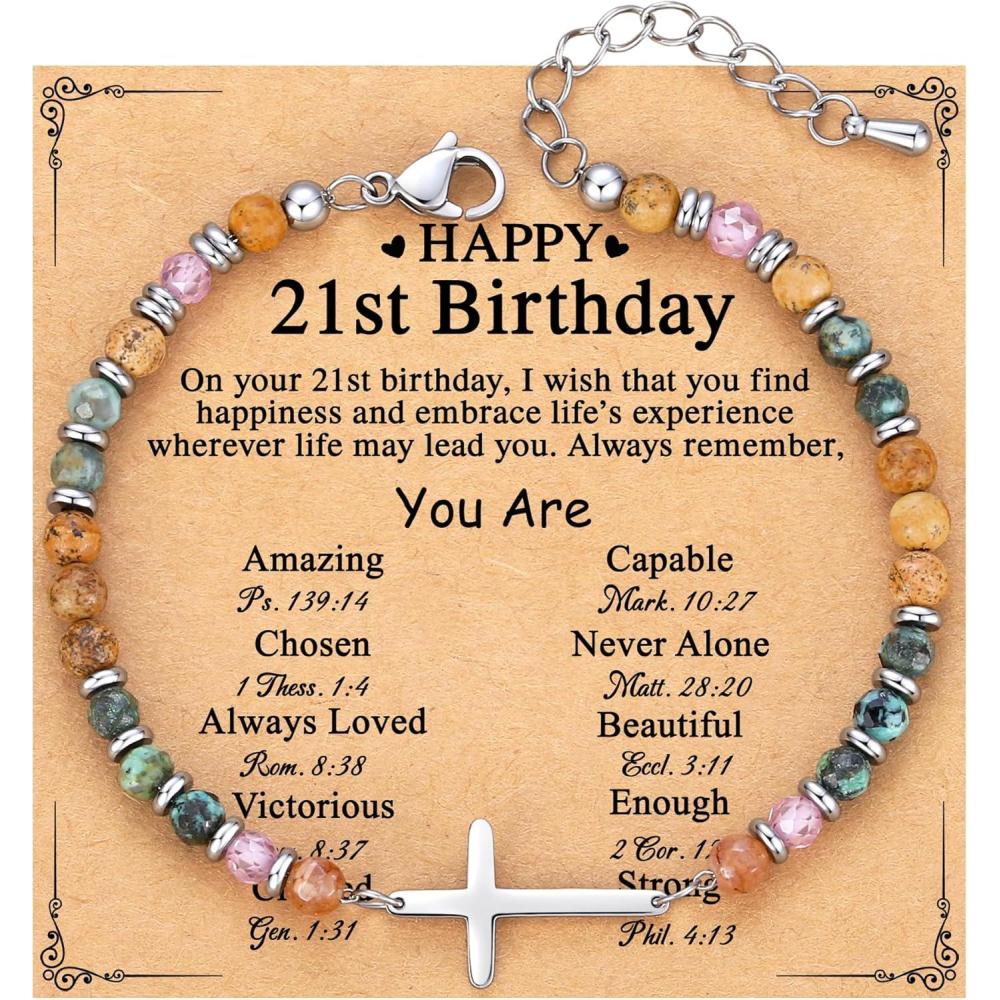 imageTONY ampamp SANDY Christian Cross Bracelet for Women Valentines Day Gifts for Her Confirmation Baptism Easter Gifts Unique Gift for Friends Daughter Mom Sister in Christ Birthday ChristmasHappy 21st
