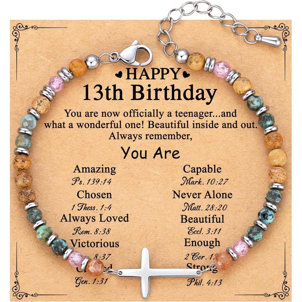imageTONY ampamp SANDY Christian Cross Bracelet for Women Valentines Day Gifts for Her Confirmation Baptism Easter Gifts Unique Gift for Friends Daughter Mom Sister in Christ Birthday ChristmasHappy 13th