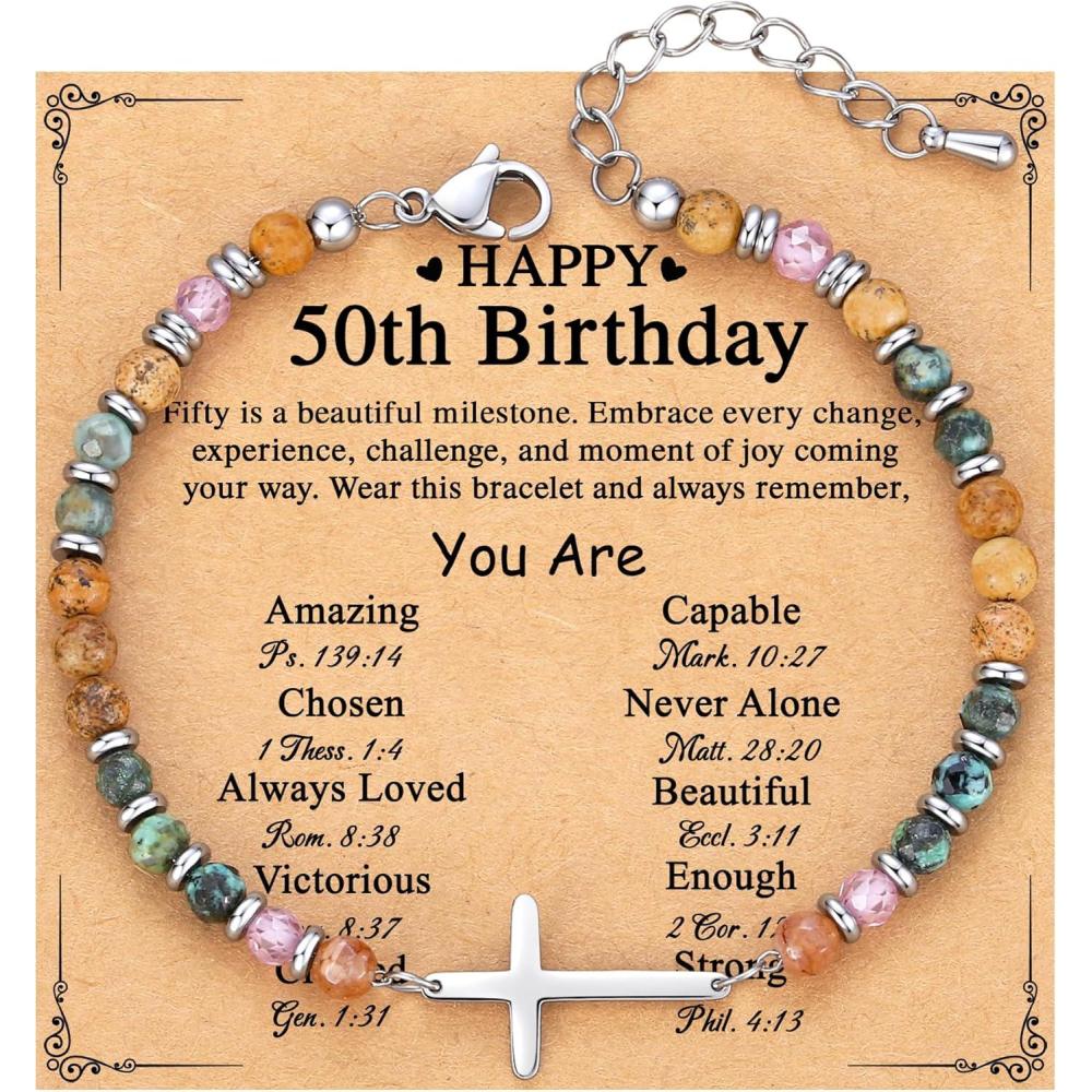 imageTONY ampamp SANDY Christian Cross Bracelet for Women Valentines Day Gifts for Her Confirmation Baptism Easter Gifts Unique Gift for Friends Daughter Mom Sister in Christ Birthday ChristmasHappy 50th