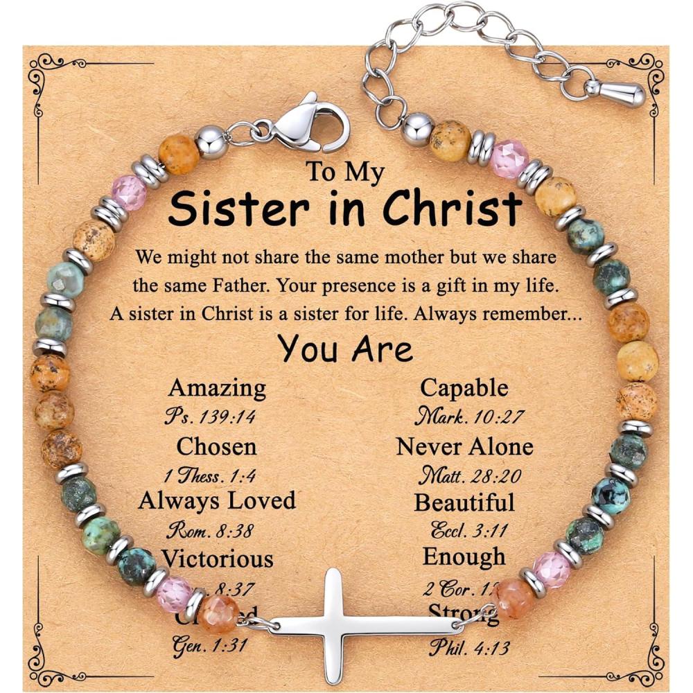 imageTONY ampamp SANDY Christian Cross Bracelet for Women Valentines Day Gifts for Her Confirmation Baptism Easter Gifts Unique Gift for Friends Daughter Mom Sister in Christ Birthday ChristmasSister in Christ