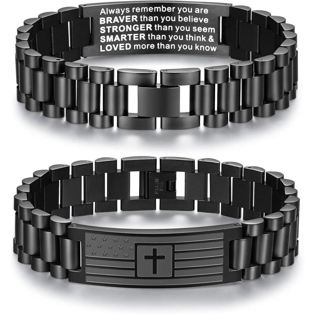 imageTONY ampamp SANDY Christian Gifts for Men Stocking Stuffers for Men Teens Adults American Flag Cross Bracelet Stainless Steel Bible Verse Jewelry Birthday Baptism Christmas Easter GiftsAlways remember