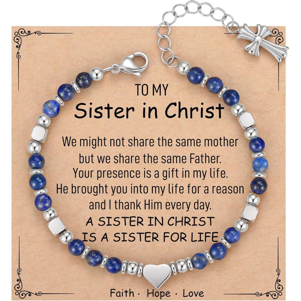 imageTONY ampamp SANDY Christian Gifts for Women Religious Cross Bracelet Jewelry Easter Basket Stuffers for Teens Kids Adults Faith Confirmation Baptism Christmas Birthday Gifts for WomenSister in Christ Lapis Lazuli