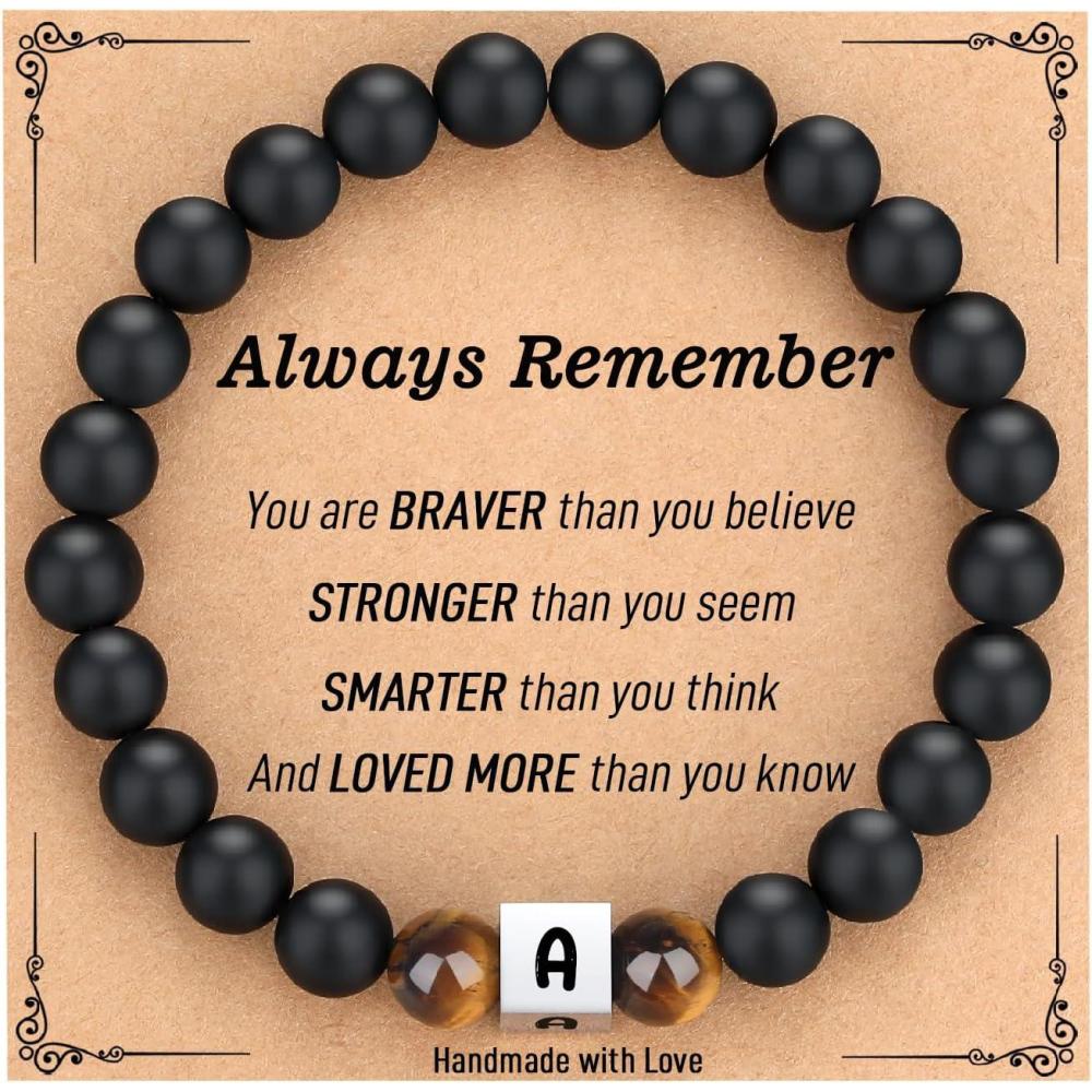 imageTONY ampamp SANDY Christmas Stocking Stuffers for Teens Kids 2025 Initial Bracelet for Boys Men Personalized AZ Letter Natural Stone Black Beads Bracelet Jewelry Valentines Day Gifts for Him0 A