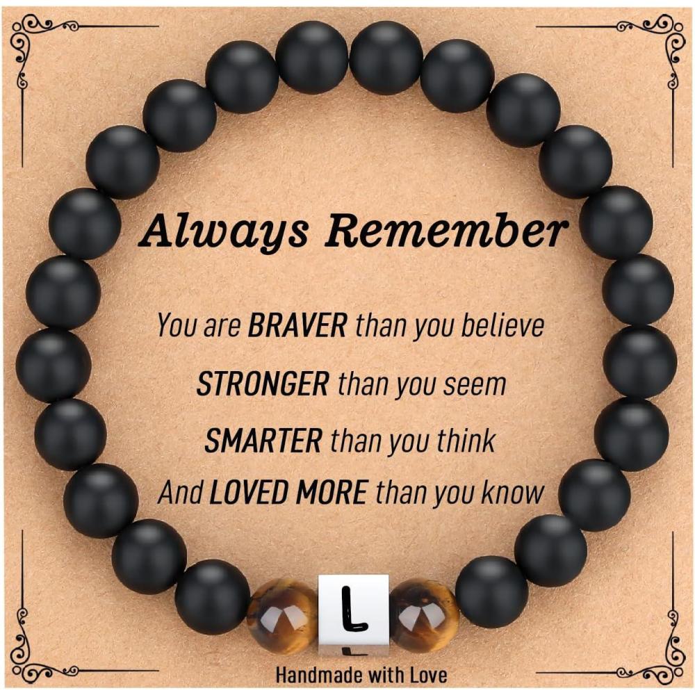 imageTONY ampamp SANDY Christmas Stocking Stuffers for Teens Kids 2025 Initial Bracelet for Boys Men Personalized AZ Letter Natural Stone Black Beads Bracelet Jewelry Valentines Day Gifts for HimL
