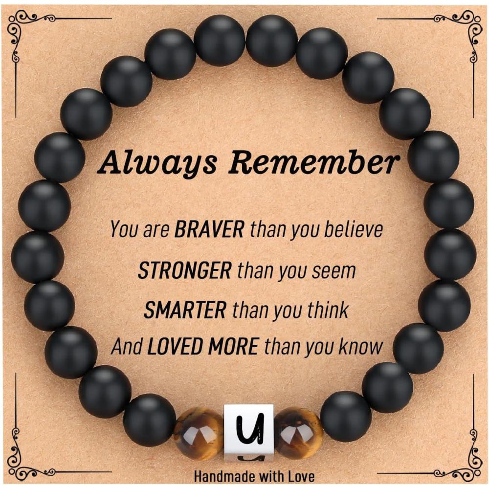 imageTONY ampamp SANDY Christmas Stocking Stuffers for Teens Kids 2025 Initial Bracelet for Boys Men Personalized AZ Letter Natural Stone Black Beads Bracelet Jewelry Valentines Day Gifts for HimU