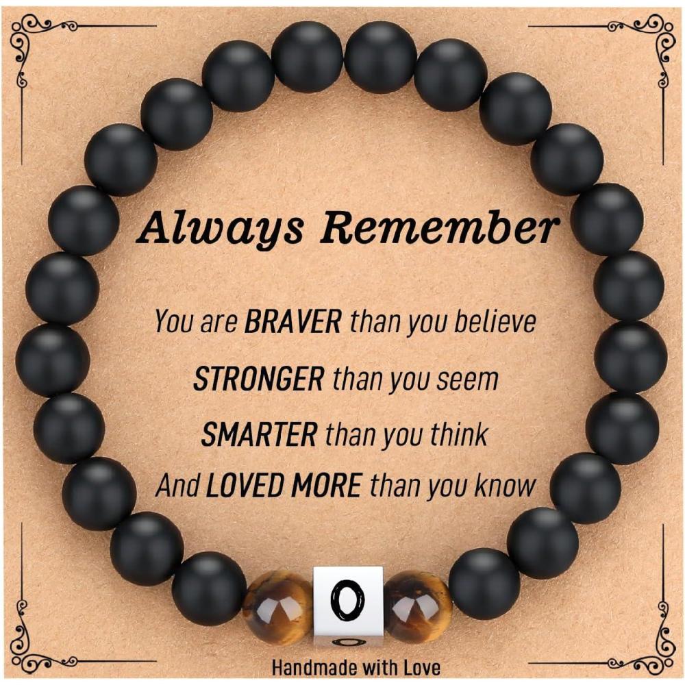 imageTONY ampamp SANDY Christmas Stocking Stuffers for Teens Kids 2025 Initial Bracelet for Boys Men Personalized AZ Letter Natural Stone Black Beads Bracelet Jewelry Valentines Day Gifts for HimO