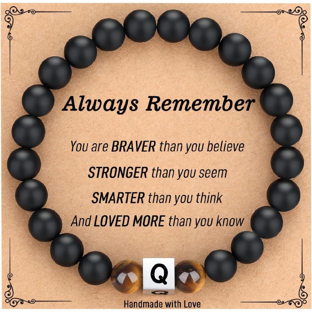 imageTONY ampamp SANDY Christmas Stocking Stuffers for Teens Kids 2025 Initial Bracelet for Boys Men Personalized AZ Letter Natural Stone Black Beads Bracelet Jewelry Valentines Day Gifts for HimQ