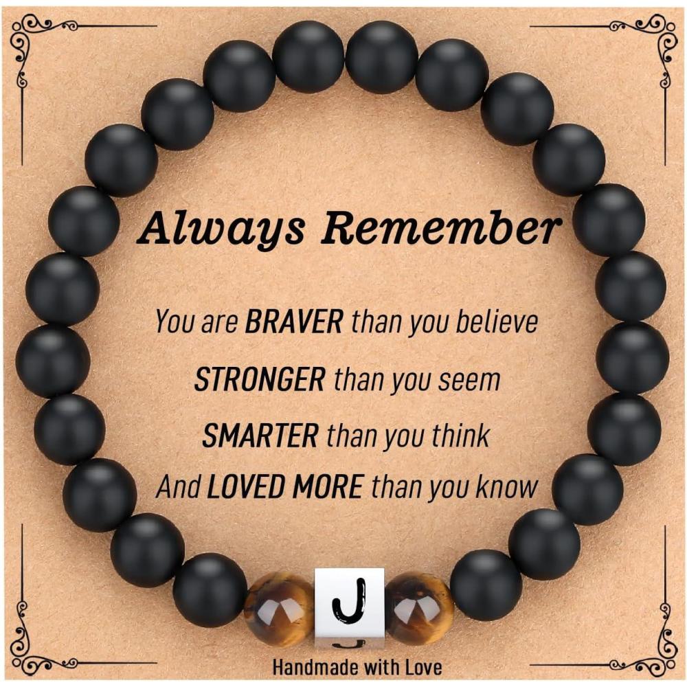 imageTONY ampamp SANDY Christmas Stocking Stuffers for Teens Kids 2025 Initial Bracelet for Boys Men Personalized AZ Letter Natural Stone Black Beads Bracelet Jewelry Valentines Day Gifts for HimJ