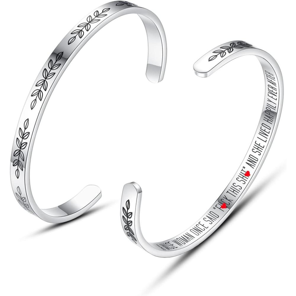imageTONY ampamp SANDY Cuff Bracelets for Women Teen Girls Best Friend Sister Mom Daughter Granddaughter Easter Birthday Mothers Day Christmas Stocking Stuffers for Teen Girls Women Jewelry1 A wise woman once said Fck this sht she lived happily ever after