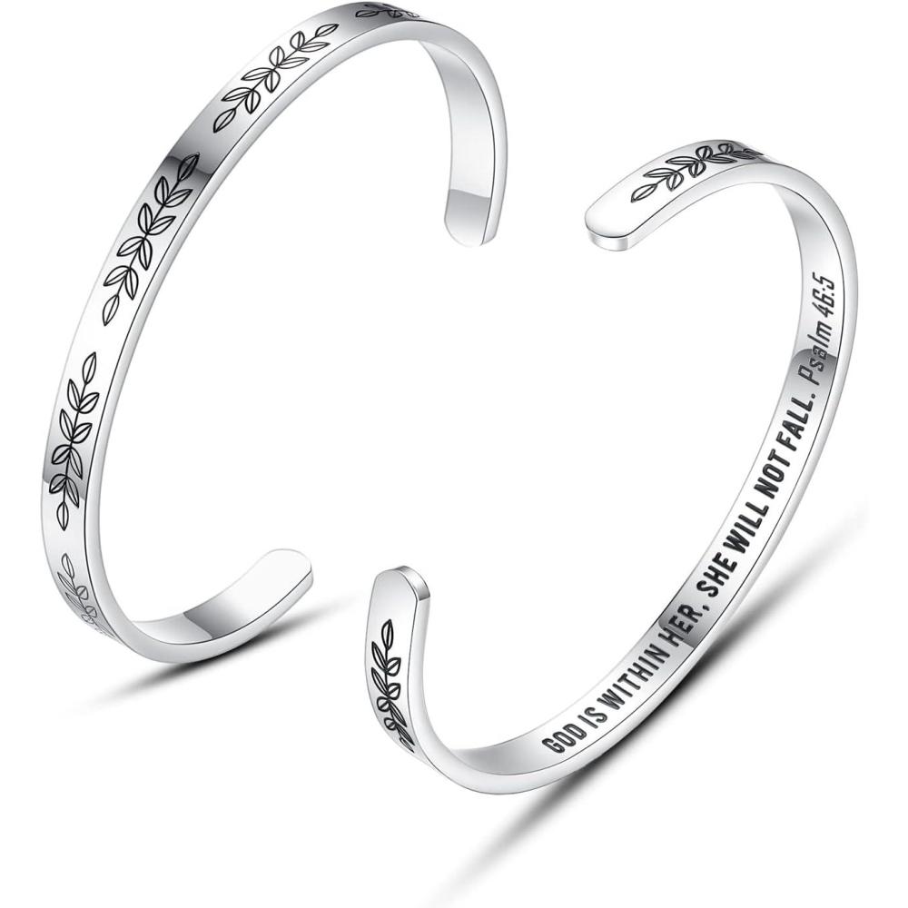 imageTONY ampamp SANDY Cuff Bracelets for Women Teen Girls Best Friend Sister Mom Daughter Granddaughter Easter Birthday Mothers Day Christmas Stocking Stuffers for Teen Girls Women Jewelry1 Christian Gifts God is within her she will not fall