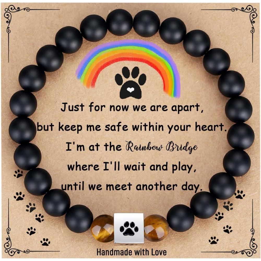 imageTONY ampamp SANDY Dog Memorial Gifts Pet Sympathy Rainbow Bridge Pet Memorial Bracelet for Men Women Girls Who Loss of Beloved Dog CatBlack Onyx Tiger Eye