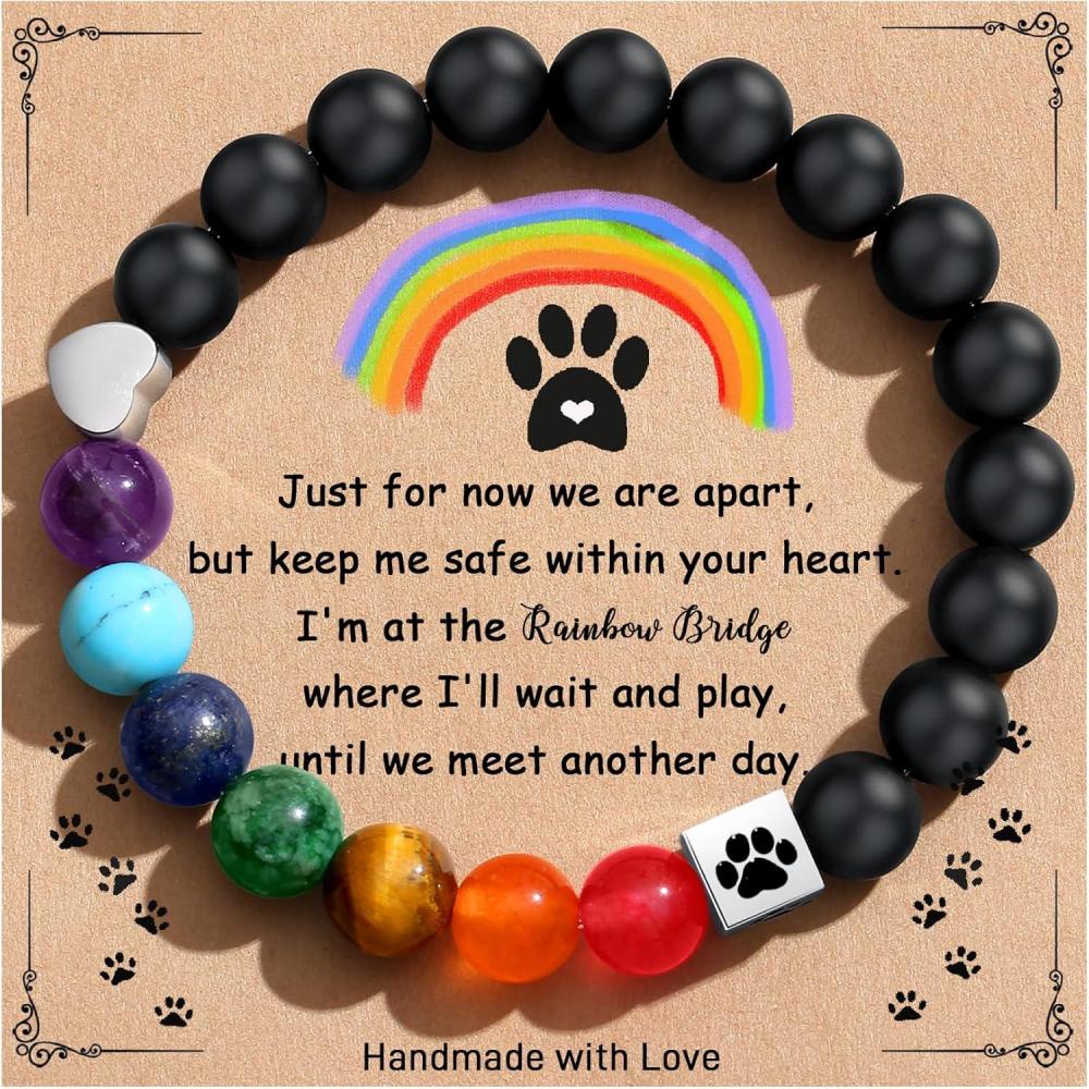 imageTONY ampamp SANDY Dog Memorial Gifts Pet Sympathy Rainbow Bridge Pet Memorial Bracelet for Men Women Girls Who Loss of Beloved Dog CatBlack Onyx