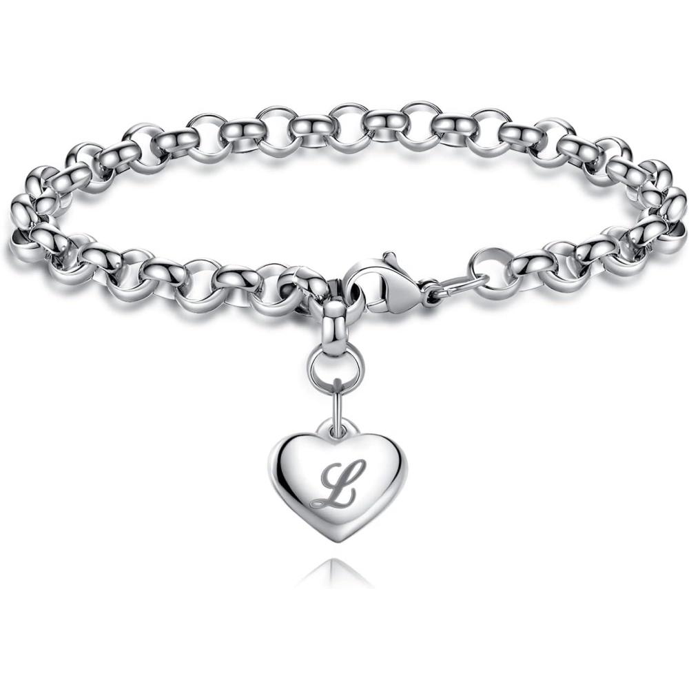 imageTONY ampamp SANDY Initial Charm Bracelets for Girls Women Stainless Steel AZ Bracelet Personalized Gifts Birthday Graduation Easter Christmas Stocking Stuffers for Teens Girls Women JewelryL Heart