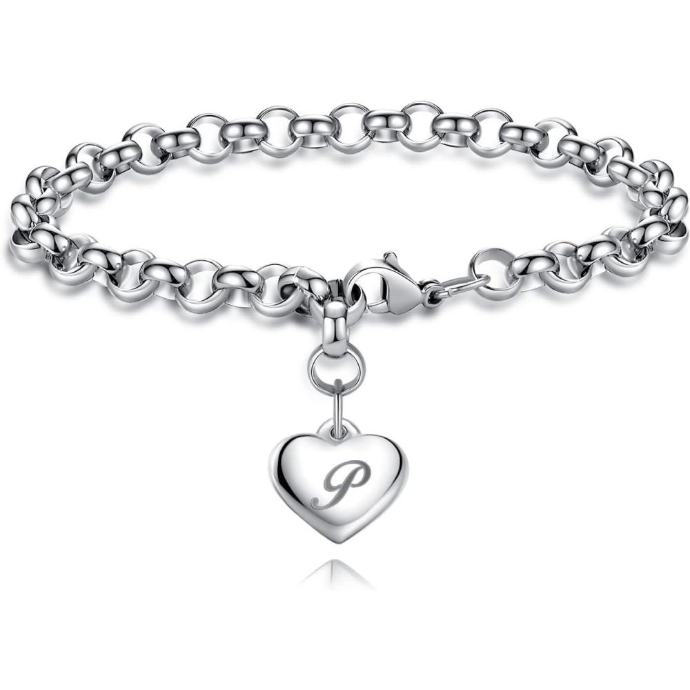 imageTONY ampamp SANDY Initial Charm Bracelets for Girls Women Stainless Steel AZ Bracelet Personalized Gifts Birthday Graduation Easter Christmas Stocking Stuffers for Teens Girls Women JewelryP Heart