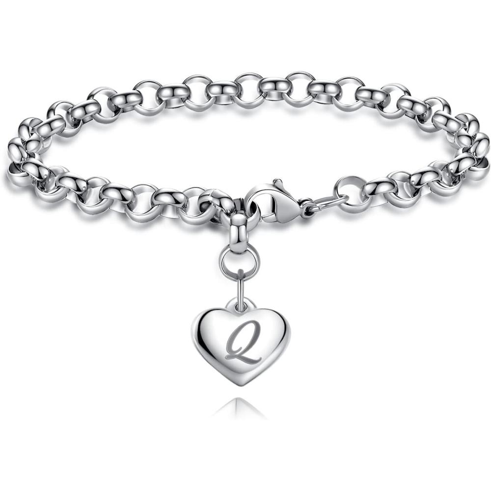 imageTONY ampamp SANDY Initial Charm Bracelets for Girls Women Stainless Steel AZ Bracelet Personalized Gifts Birthday Graduation Easter Christmas Stocking Stuffers for Teens Girls Women JewelryQ Heart
