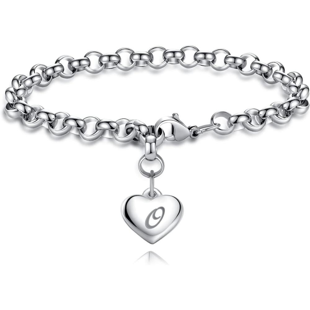 imageTONY ampamp SANDY Initial Charm Bracelets for Girls Women Stainless Steel AZ Bracelet Personalized Gifts Birthday Graduation Easter Christmas Stocking Stuffers for Teens Girls Women JewelryO Heart