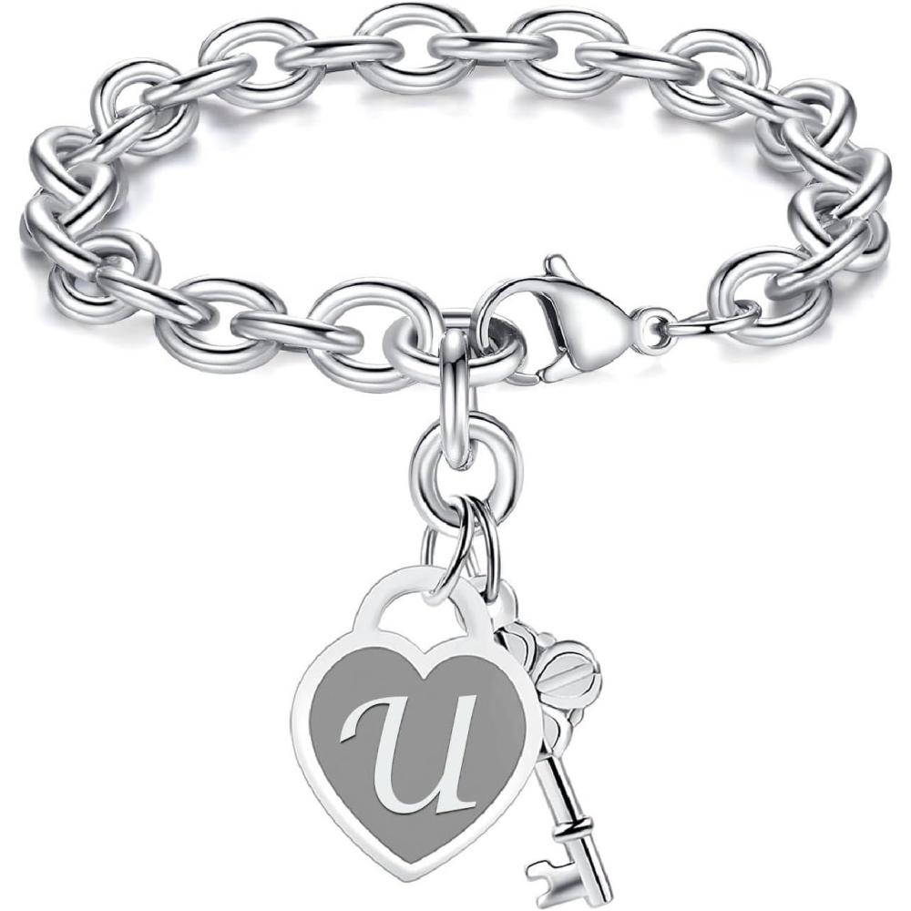 imageTONY ampamp SANDY Initial Charm Bracelets for Girls Women Stainless Steel AZ Bracelet Personalized Gifts Birthday Graduation Easter Christmas Stocking Stuffers for Teens Girls Women JewelryU New