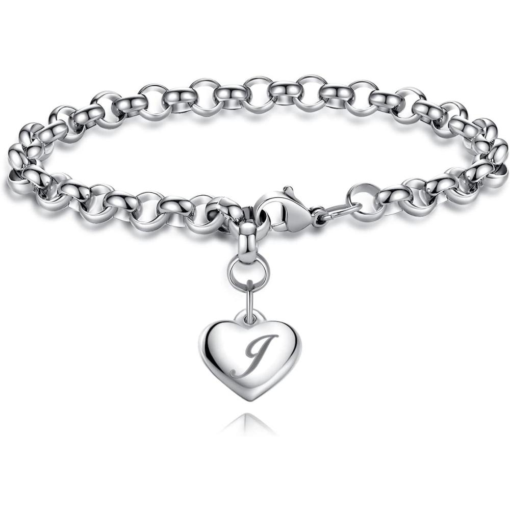 imageTONY ampamp SANDY Initial Charm Bracelets for Girls Women Stainless Steel AZ Bracelet Personalized Gifts Birthday Graduation Easter Christmas Stocking Stuffers for Teens Girls Women JewelryJ Heart
