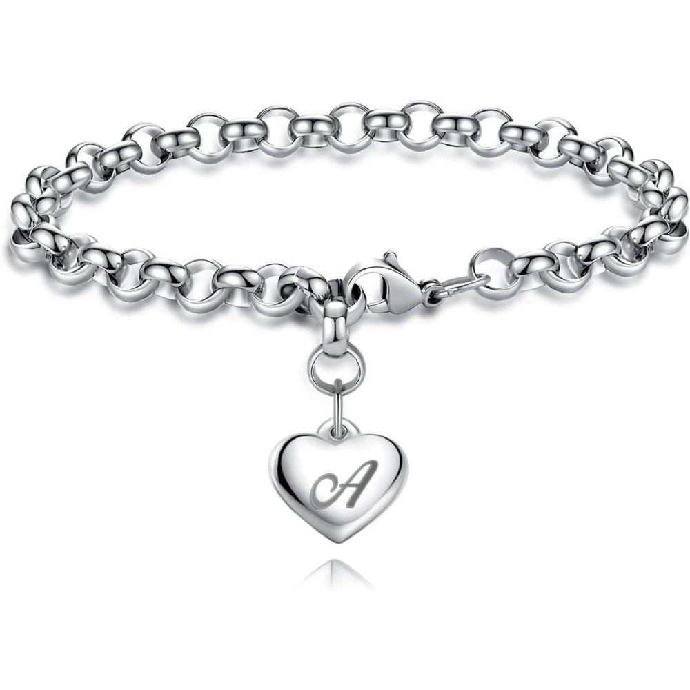 imageTONY ampamp SANDY Initial Charm Bracelets for Girls Women Stainless Steel AZ Bracelet Personalized Gifts Birthday Graduation Easter Christmas Stocking Stuffers for Teens Girls Women JewelryA Heart