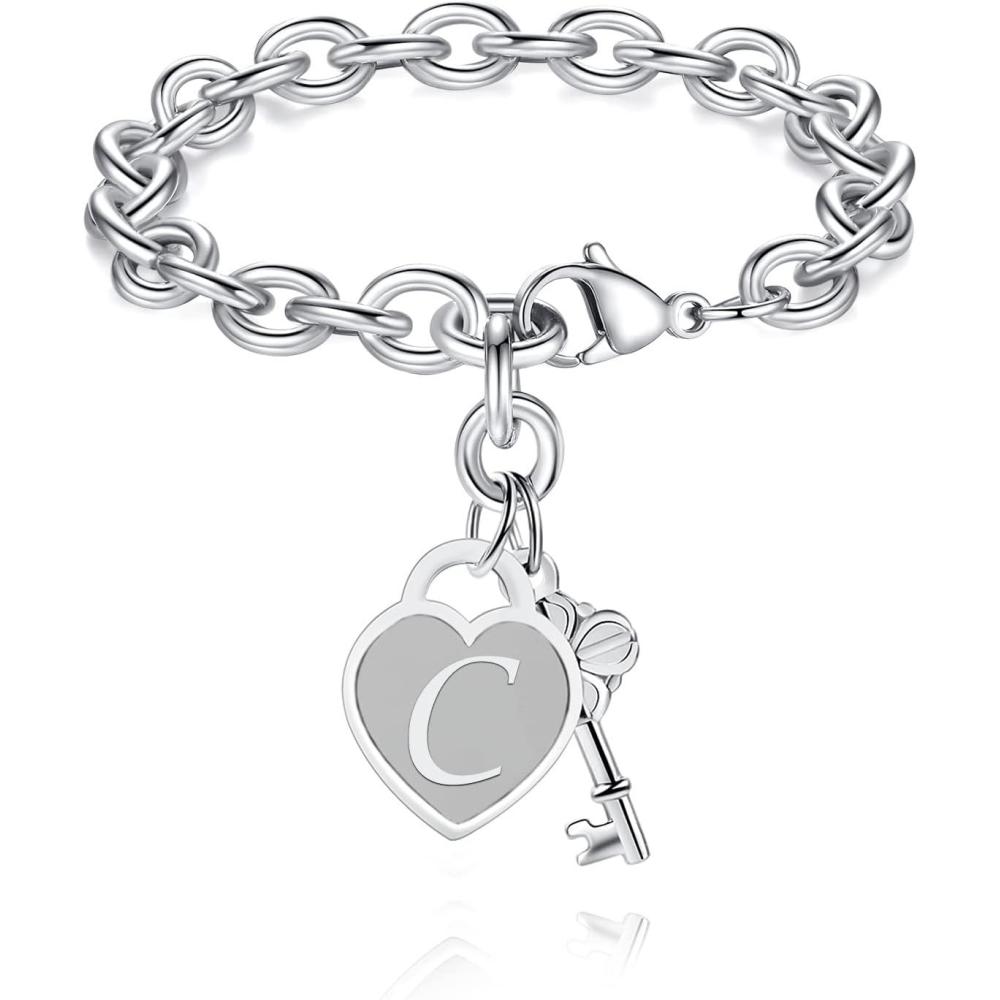 imageTONY ampamp SANDY Initial Charm Bracelets for Girls Women Stainless Steel AZ Bracelet Personalized Gifts Birthday Graduation Easter Christmas Stocking Stuffers for Teens Girls Women JewelryC