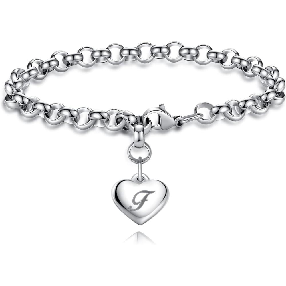 imageTONY ampamp SANDY Initial Charm Bracelets for Girls Women Stainless Steel AZ Bracelet Personalized Gifts Birthday Graduation Easter Christmas Stocking Stuffers for Teens Girls Women JewelryF Heart