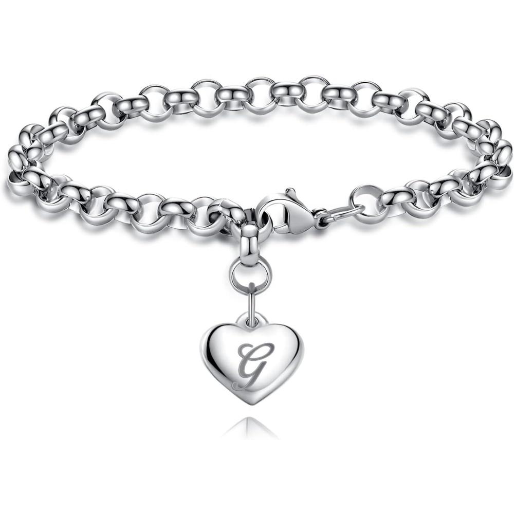 imageTONY ampamp SANDY Initial Charm Bracelets for Girls Women Stainless Steel AZ Bracelet Personalized Gifts Birthday Graduation Easter Christmas Stocking Stuffers for Teens Girls Women JewelryG Heart