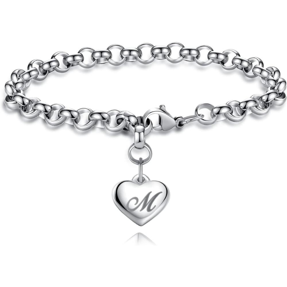imageTONY ampamp SANDY Initial Charm Bracelets for Girls Women Stainless Steel AZ Bracelet Personalized Gifts Birthday Graduation Easter Christmas Stocking Stuffers for Teens Girls Women JewelryM Heart