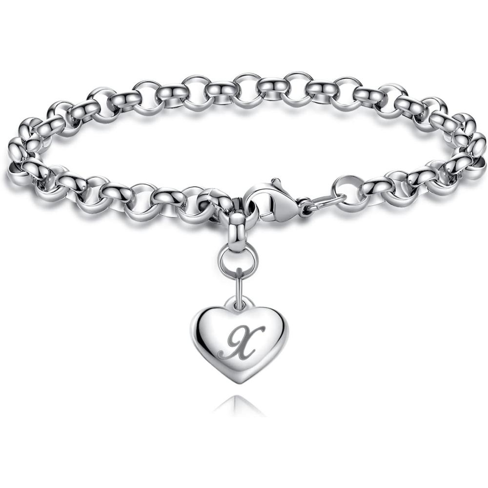 imageTONY ampamp SANDY Initial Charm Bracelets for Girls Women Stainless Steel AZ Bracelet Personalized Gifts Birthday Graduation Easter Christmas Stocking Stuffers for Teens Girls Women JewelryX Heart