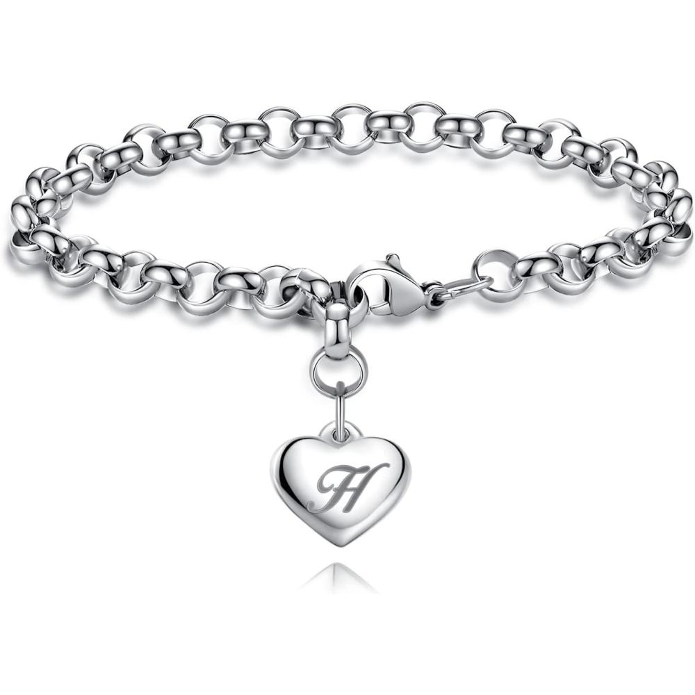 imageTONY ampamp SANDY Initial Charm Bracelets for Girls Women Stainless Steel AZ Bracelet Personalized Gifts Birthday Graduation Easter Christmas Stocking Stuffers for Teens Girls Women JewelryH Heart