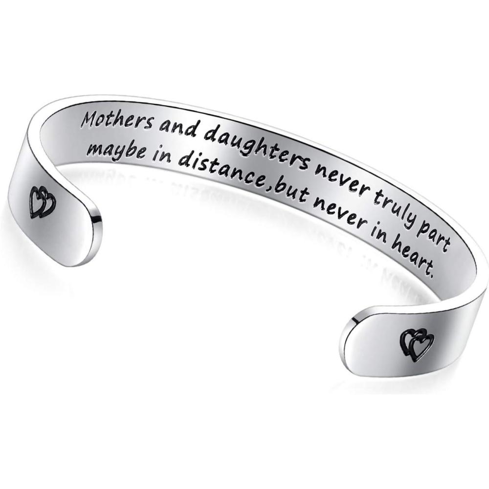 imageTONY ampamp SANDY Inspirational Bracelets for Women Teen Girls Personalized Gifts for Daughter Granddaughter Mom Sister Friends Stainless Steel Engraved Cuff Birthday Easter ChristmasA Mom Daughter Gifts Mothers and daughters never truly part maybe in distance but never in heart