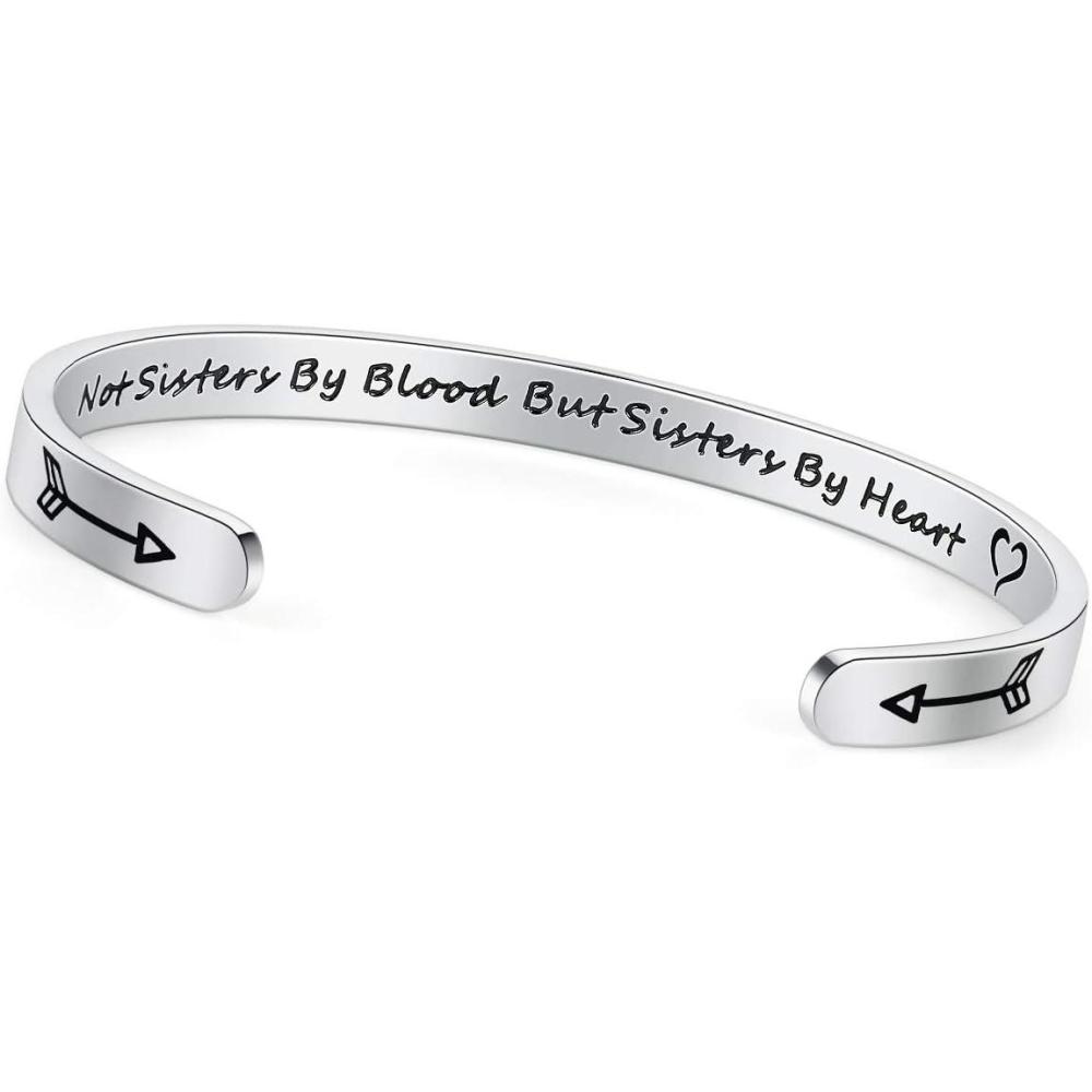 imageTONY ampamp SANDY Inspirational Bracelets for Women Teen Girls Personalized Gifts for Daughter Granddaughter Mom Sister Friends Stainless Steel Engraved Cuff Birthday Easter ChristmasA Sister Gift Not sisters by blood but sisters by heart