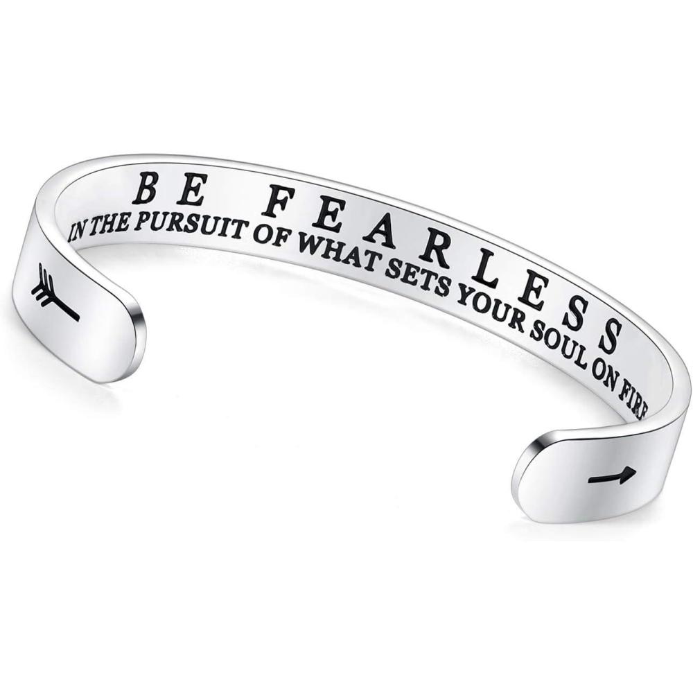 imageTONY ampamp SANDY Inspirational Bracelets for Women Teen Girls Personalized Gifts for Daughter Granddaughter Mom Sister Friends Stainless Steel Engraved Cuff Birthday Easter ChristmasA  Graduation Gifts  Be fearless