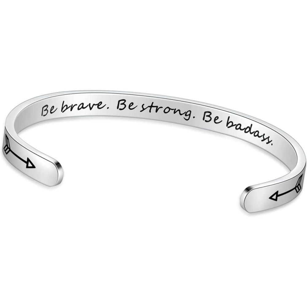 imageTONY ampamp SANDY Inspirational Bracelets for Women Teen Girls Personalized Gifts for Daughter Granddaughter Mom Sister Friends Stainless Steel Engraved Cuff Birthday Easter ChristmasA  Be brave be strong be badass
