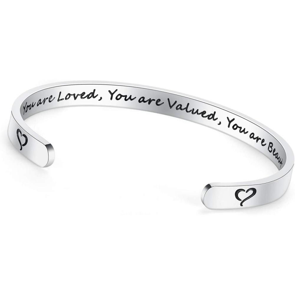 imageTONY ampamp SANDY Inspirational Bracelets for Women Teen Girls Personalized Gifts for Daughter Granddaughter Mom Sister Friends Stainless Steel Engraved Cuff Birthday Easter Christmas0  You are loved you are valued you are beautiful