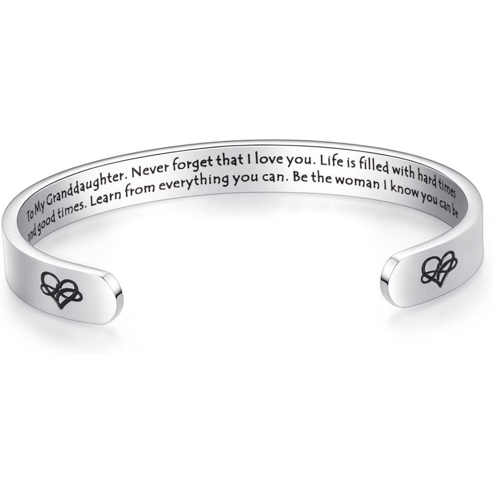 imageTONY ampamp SANDY Inspirational Bracelets for Women Teen Girls Personalized Gifts for Daughter Granddaughter Mom Sister Friends Stainless Steel Engraved Cuff Birthday Easter ChristmasA Granddaughter Gifts Never forget that I love youBe the woman I know you can be