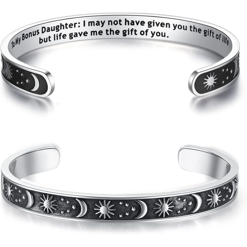 imageTONY ampamp SANDY Inspirational Bracelets for Women Teen Girls Personalized Gifts for Daughter Granddaughter Mom Sister Friends Stainless Steel Engraved Cuff Birthday Easter ChristmasA  Bonus Daughter Gifts  Sun  Moon  I may not have given you the gift of life