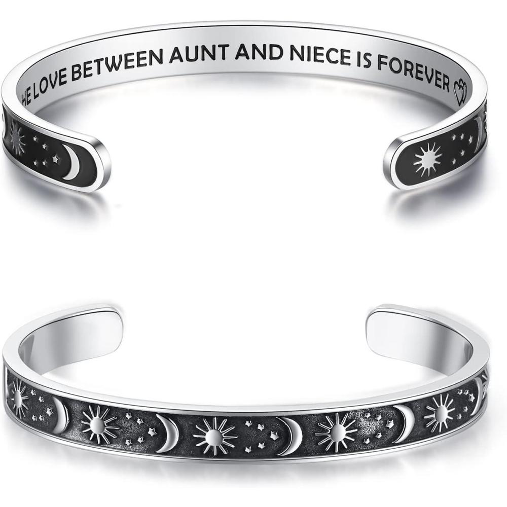 imageTONY ampamp SANDY Inspirational Bracelets for Women Teen Girls Personalized Gifts for Daughter Granddaughter Mom Sister Friends Stainless Steel Engraved Cuff Birthday Easter ChristmasA Sun Moon Aunt Niece Gifts The love between an aunt and niece is forever