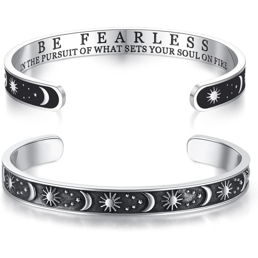 imageTONY ampamp SANDY Inspirational Bracelets for Women Teen Girls Personalized Gifts for Daughter Granddaughter Mom Sister Friends Stainless Steel Engraved Cuff Birthday Easter ChristmasA Sun Moon Be fearless in the pursuit of what sets your soul on fire