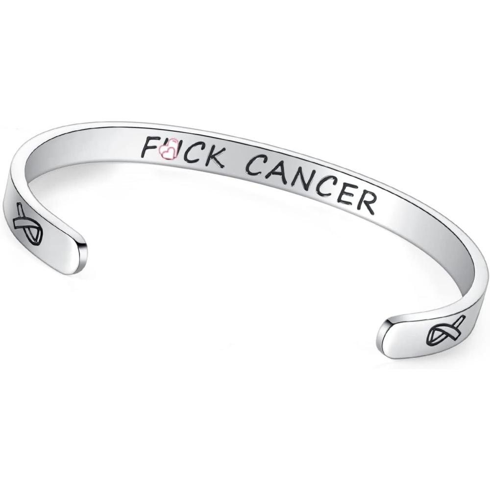 imageTONY ampamp SANDY Inspirational Bracelets for Women Teen Girls Personalized Gifts for Daughter Granddaughter Mom Sister Friends Stainless Steel Engraved Cuff Birthday Easter ChristmasA Fck Cancer
