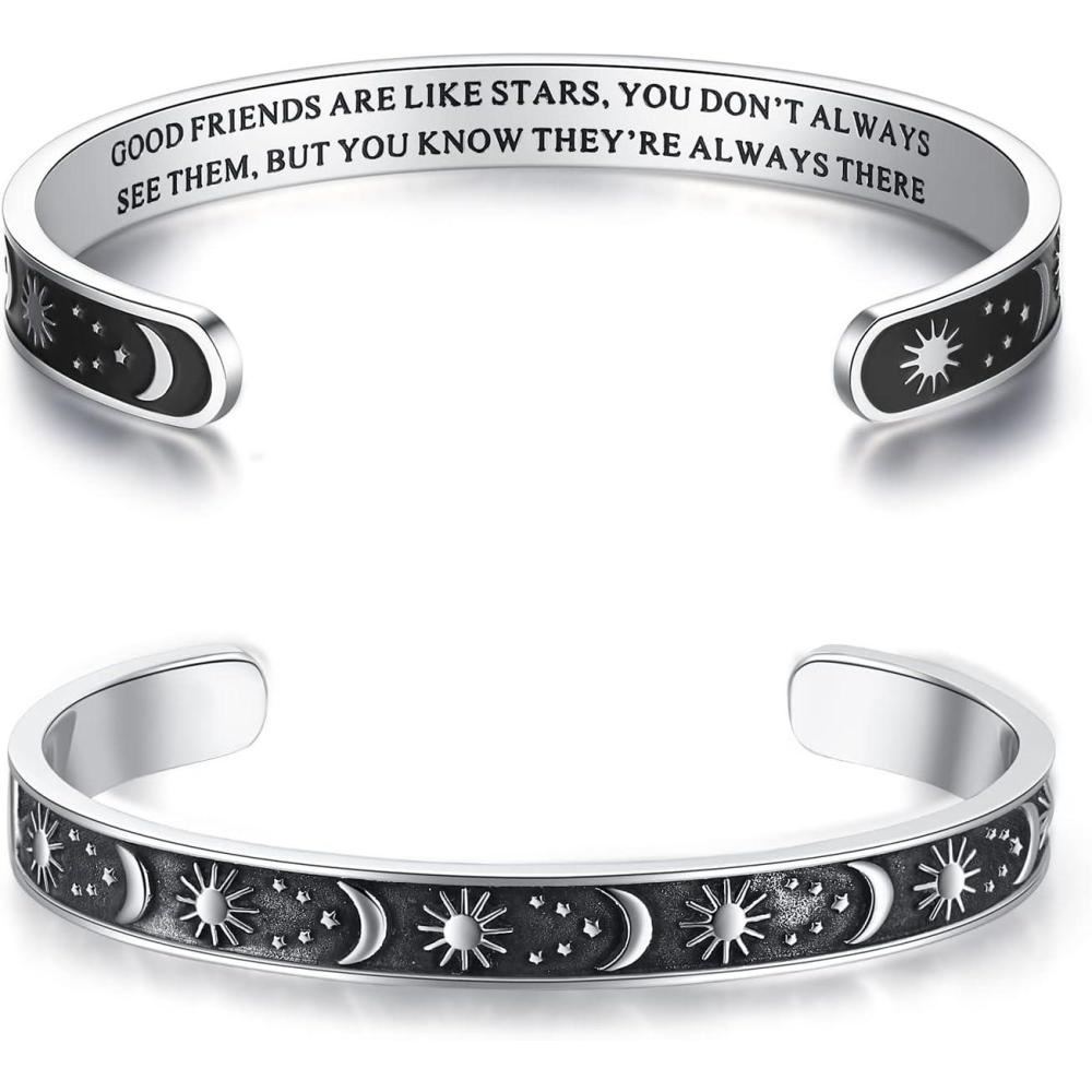 imageTONY ampamp SANDY Inspirational Bracelets for Women Teen Girls Personalized Gifts for Daughter Granddaughter Mom Sister Friends Stainless Steel Engraved Cuff Birthday Easter ChristmasA  Sun  Moon  Good friends are like stars Friend Gifts