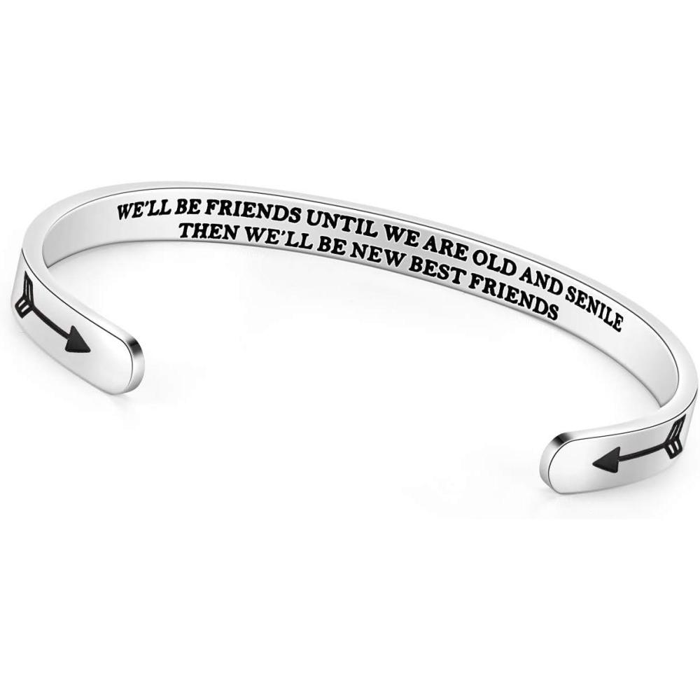 imageTONY ampamp SANDY Inspirational Bracelets for Women Teen Girls Personalized Gifts for Daughter Granddaughter Mom Sister Friends Stainless Steel Engraved Cuff Birthday Easter ChristmasA Friend Gifts Well be friends until we are old and senile then will be new best friends