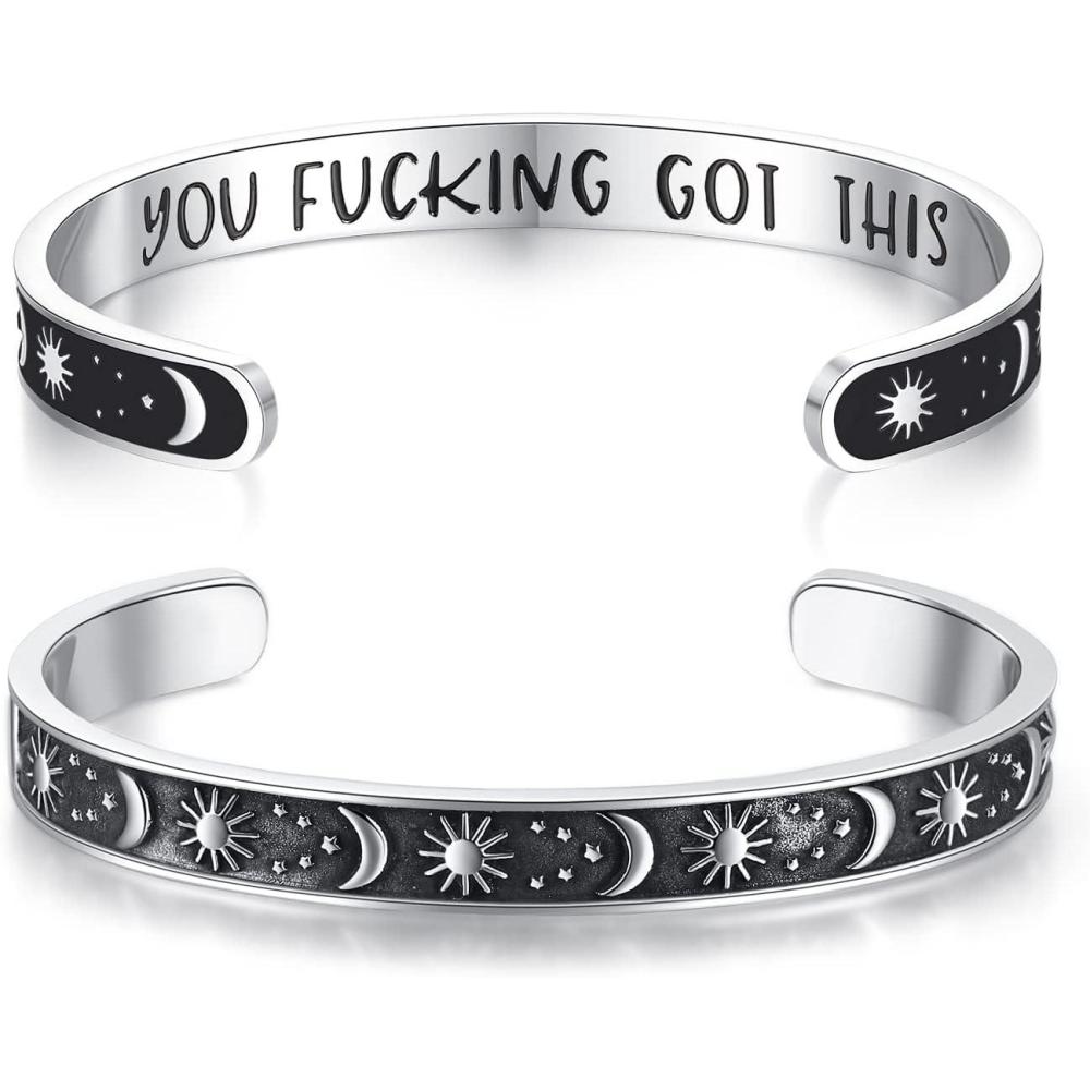 imageTONY ampamp SANDY Inspirational Bracelets for Women Teen Girls Personalized Gifts for Daughter Granddaughter Mom Sister Friends Stainless Steel Engraved Cuff Birthday Easter ChristmasA  Sun  Moon  You got this